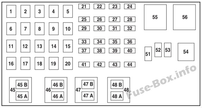 Schema della scatola dei fusibili sotto il cofano (3.0L e 4.0L): Mazda B2300 / B3000 / B4000 (2004)