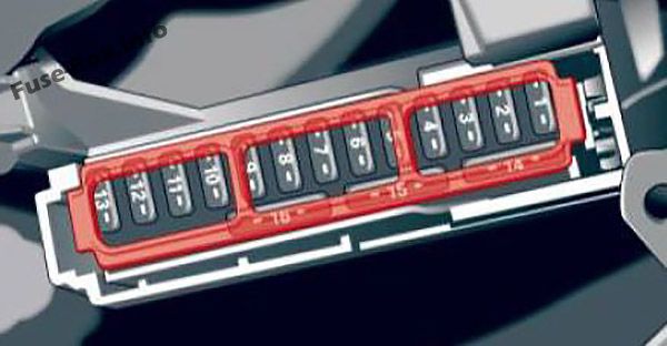 Schema della scatola dei fusibili (lato guida della cabina di guida): Audi A4 / S4 (B9 / 8W; 2017)