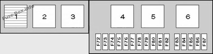 Schema della scatola dei fusibili del bagagliaio: BMW X5 (2000, 2001, 2002, 2003, 2004, 2005, 2006)