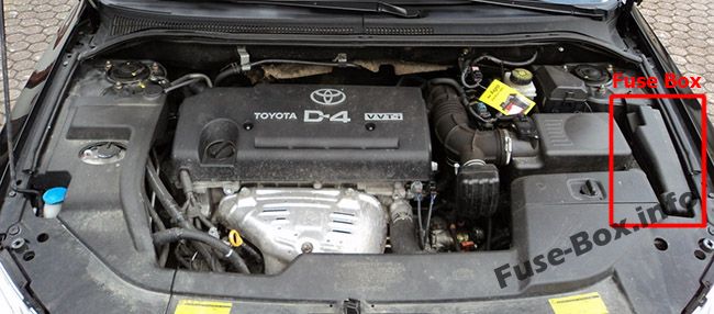 エンジンコンパートメント内のヒューズの位置：Toyota Avensis II（2003-2009）