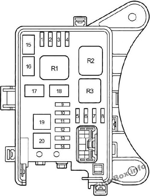 ボンネット下のヒューズボックスの概略図：トヨタRAV4（1995、1996、1997）