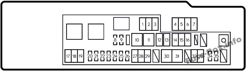 ボンネット下ヒューズボックス＃1（LHD）の概略図：レクサスGS 250、GS 350（2012、2013、2014、2015、2016、2017）