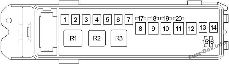 ボンネット下ヒューズボックス＃2の概略図：レクサスLS 430（2000、2001、2002、2003、2004、2005、2006）