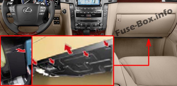 Die Position der Sicherungen im Fahrgastraum: Lexus LX 570 (2008-2015)
