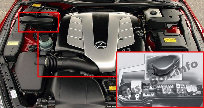 L'emplacement des fusibles dans le compartiment moteur : Lexus SC 430 (2001-2010)