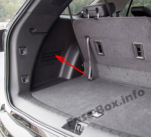 Die Position der Sicherungen im Kofferraum: Chevrolet Traverse (2018, 2019)
