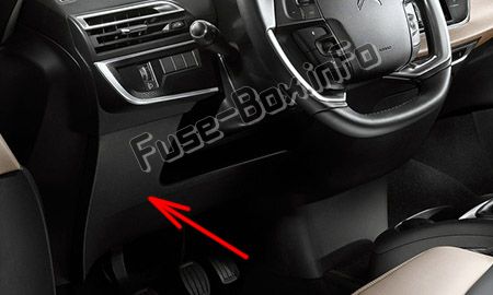 車室内（LHD）のヒューズの位置：Citroen C4 Picasso II（2013-2018）