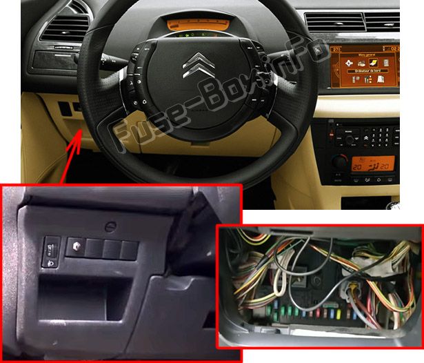 The location of the fuses in the passenger compartment (LHD): Citroen C4 (2004-2010)