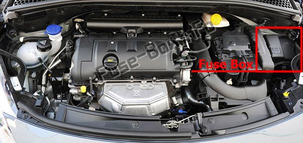 The location of the fuses in the engine compartment: Citroen DS3 (2009-2016)