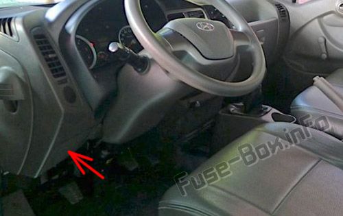 The location of the fuses in the passenger compartment: Hyundai H-100 Truck / Porter II (2010, 2011, 2012)