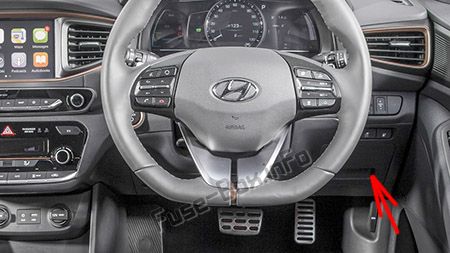The location of the fuses in the passenger compartment (RHD): Hyundai Ioniq Electric (2017, 2018, 2019-...)