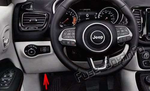 The location of the fuses in the passenger compartment: Jeep Compass (2017, 2018, 2019-...)