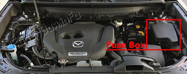 The location of the fuses in the engine compartment: Mazda CX-9 (2016-2019-...)