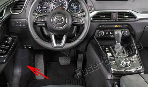 The location of the fuses in the passenger compartment: Mazda CX-9 (2016-2019-...)