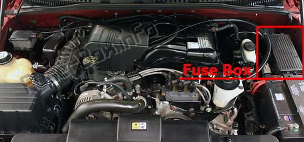 La posizione dei fusibili nel vano motore: Mercury Mountaineer (2002-2005)