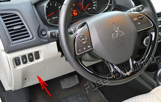 Die Position der Sicherungen im Fahrgastraum: Mitsubishi Outlander Sport / ASX (2011-2018)