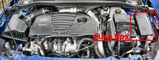 La posizione dei fusibili nel vano motore: Opel / Vauxhall Astra J (2009-2018)
