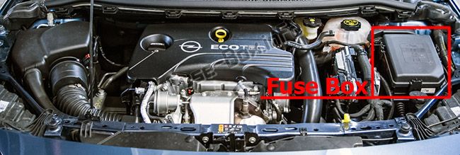 エンジンコンパートメント内のヒューズの位置：Opel / Vauxhall Astra K（2016-2019 -...）