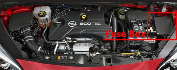 La posizione dei fusibili nel vano motore: Opel / Vauxhall Corsa E (2015-2019 -...)