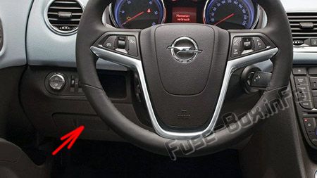 Die Position der Sicherungen im Fahrgastraum (LHD): Opel / Vauxhall Meriva B (2011-2017)