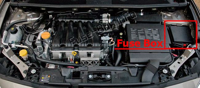 The location of the fuses in the engine compartment: Renault Fluence (2010-2018)