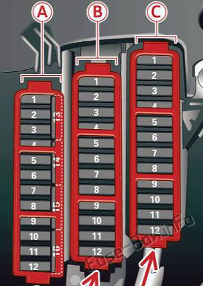 Schéma boîte à fusibles (côté gauche du tableau de bord): Audi Q5 (8R; 2009, 2010, 2011, 2012)