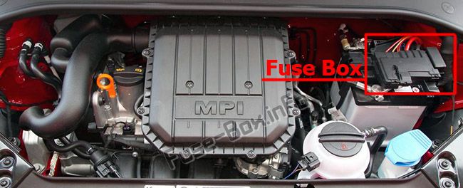 The location of the fuses in the engine compartment: SEAT Mii (2012-2018...)