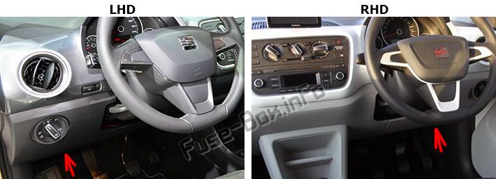 車室内のヒューズの位置：SEAT Mii（2012-2018 ...）