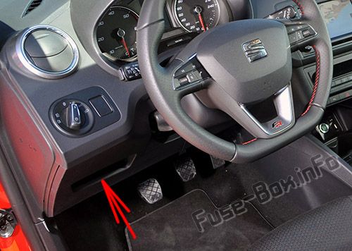 The location of the fuses in the passenger compartment: SEAT Ibiza (2016, 2017)