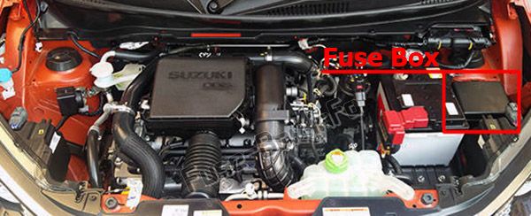 La posizione dei fusibili nel vano motore: Suzuki Ignis (2016-2019- ..)