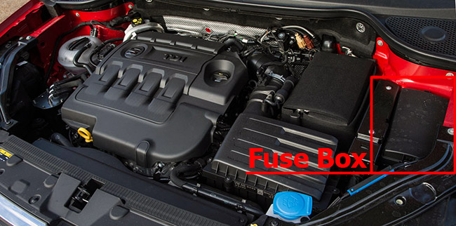 The location of the fuses in the engine compartment: SEAT Ateca (2016-2019-...)