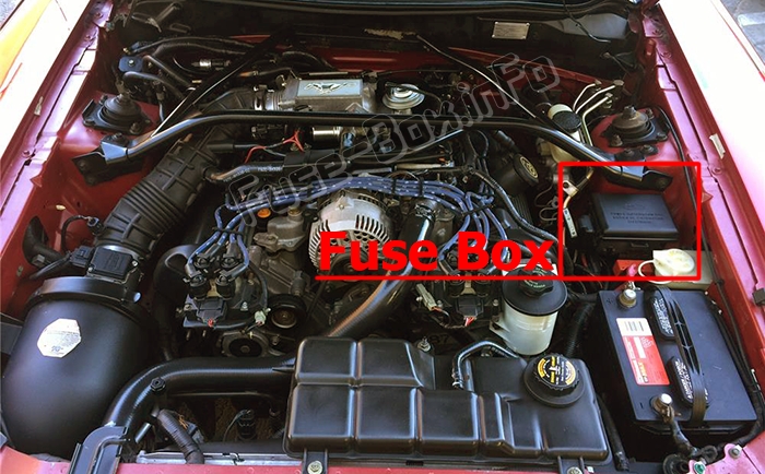 La posizione dei fusibili nel vano motore: Ford Mustang (1996, 1997)