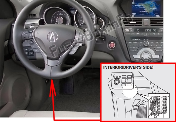 The location of the fuses in the passenger compartment: Acura ZDX (2010-2013)