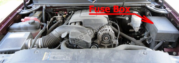La posizione dei fusibili nel vano motore: Chevrolet Suburban (GMT900; 2007-2014)