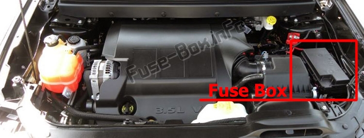 The location of the fuses in the engine compartment: Dodge Journey (2009-2010)