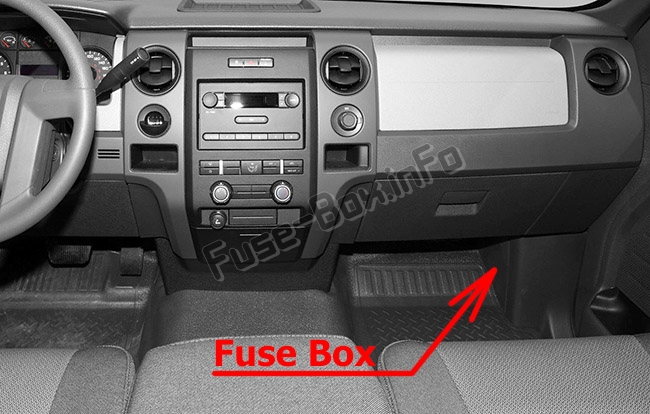 The location of the fuses in the passenger compartment: Ford F-150 (2009-2014)