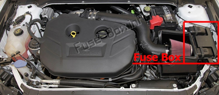La posizione dei fusibili nel vano motore: Ford Fusion (2017-2019 ..)