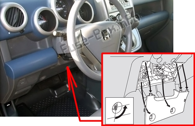 Lage der Sicherungen im Fahrgastraum: Honda Element (2003-2011)