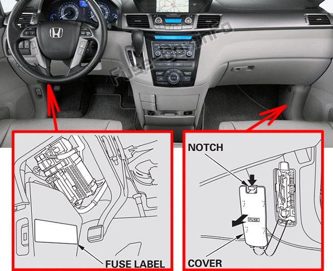 La posizione dei fusibili nell'abitacolo: Honda Odyssey (RL5; 2011-2017)