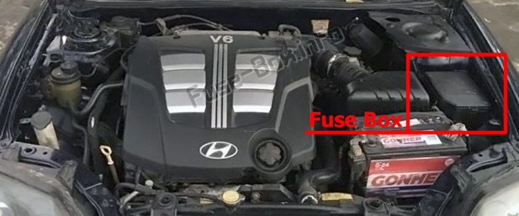 La posizione dei fusibili nel vano motore: Hyundai Coupé / Tiburon (2002-2006)