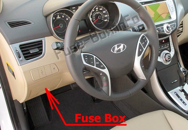The location of the fuses in the passenger compartment: Hyundai Elantra (MD/UD; 2011-2016)