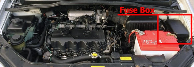 The location of the fuses in the engine compartment: Hyundai Getz (2002-2010)