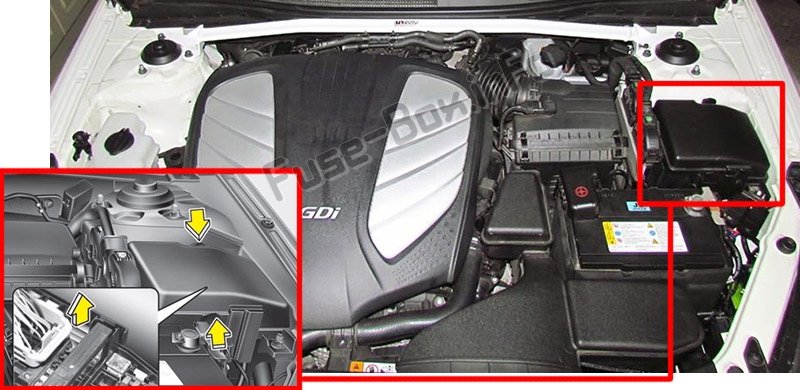 La posizione dei fusibili nel vano motore: KIA Cadenza (VG; 2010-2016)