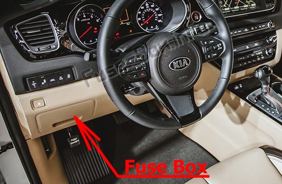 The location of the fuses in the passenger compartment: KIA Sedona / Carnival (2015-2019..)