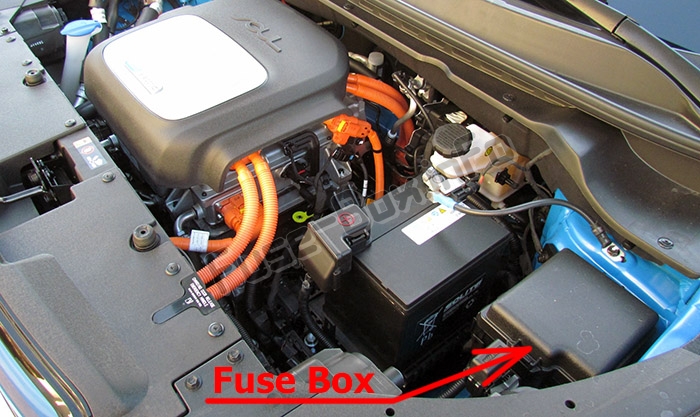 The location of the fuses in the engine compartment: KIA Soul EV (2015-2019..)