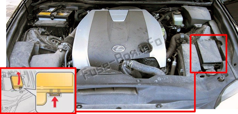 La posizione dei fusibili nel vano motore: Lexus GS250 / GS350 (L10; 2012-2017)