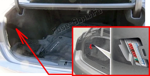 L'emplacement des fusibles dans le coffre : Lexus GS350 / GS430 / GS460 (2007-2011)