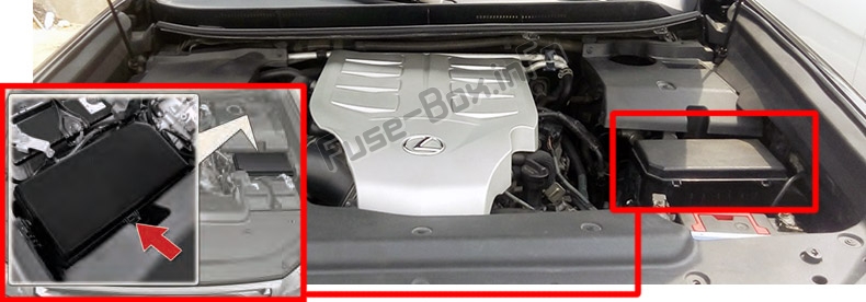 La posizione dei fusibili nel vano motore: Lexus GX460 (URJ150; 2010-2017)