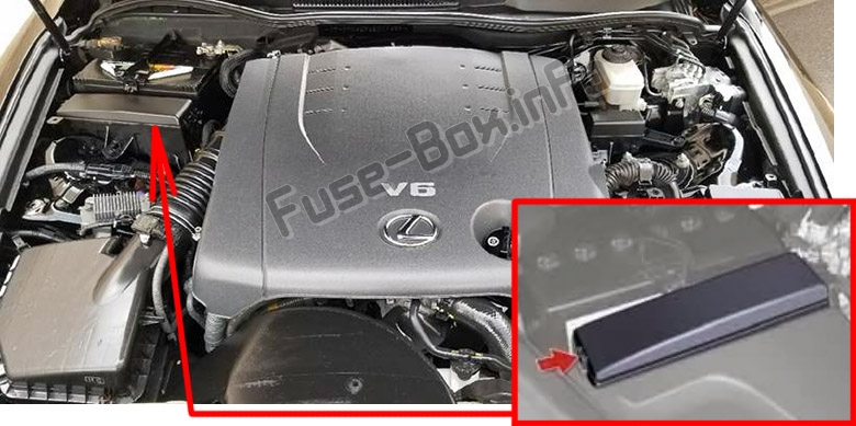 The location of the fuses in the engine compartment: Lexus IS250/IS350 (XE20; 2006-2013)