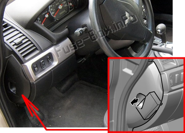 The location of the fuses in the passenger compartment: Mitsubishi Galant (2004-2012)
